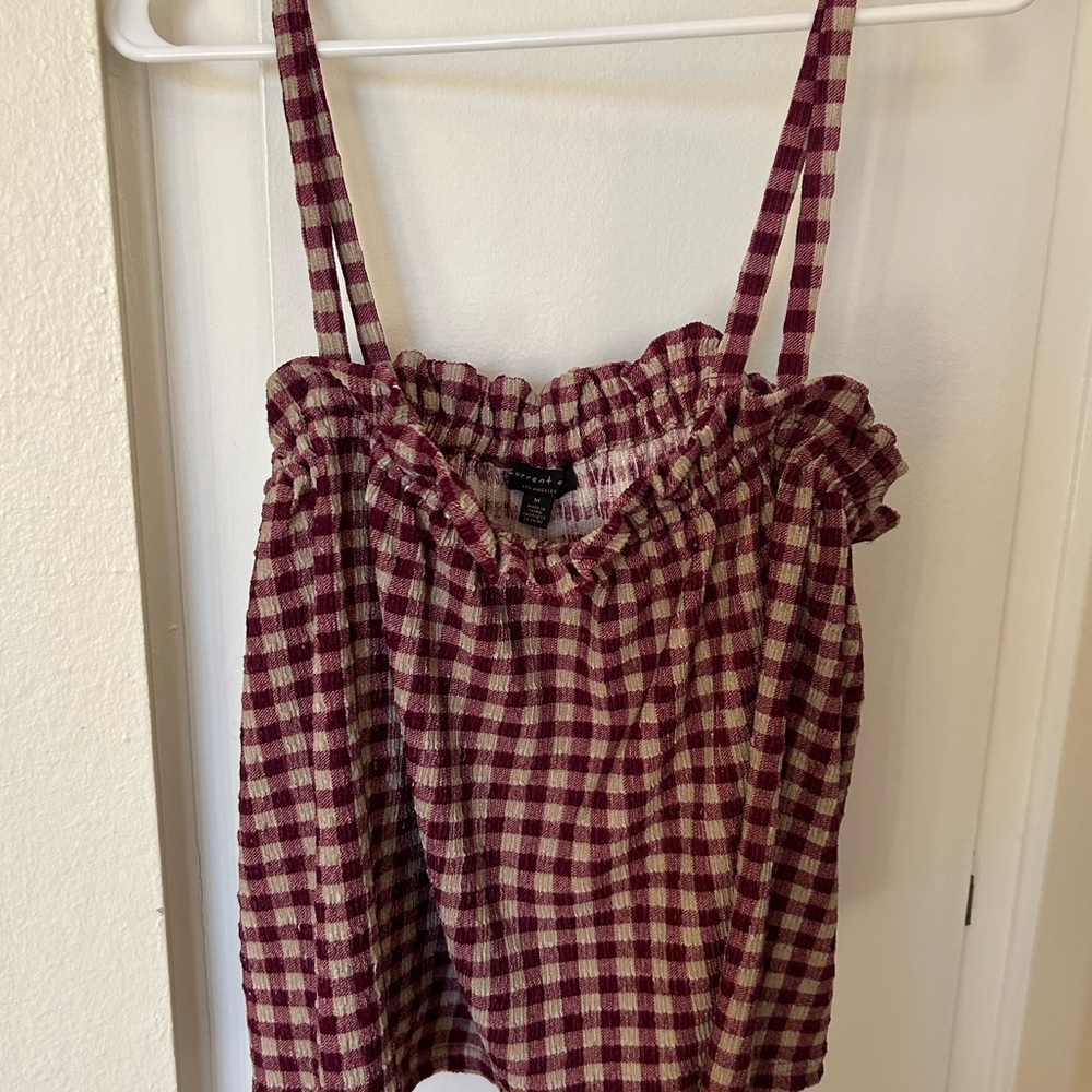 Current Air Burgundy and Cream Checkered Camisole